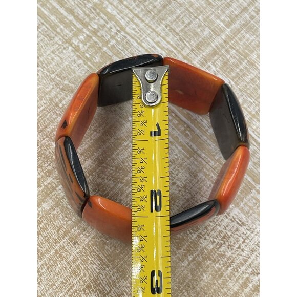 Tagua Nut Wide Stretch Cuff Bracelet Orange Brown - Picture 7 of 8